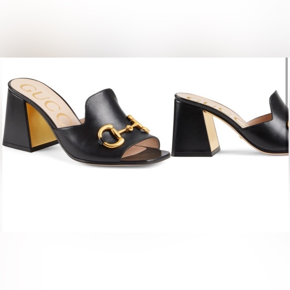 Gucci 38.5 (8.5) Black Nappa Mule Sandal Slide Baby Horsebit Retail $920 - Picture 4 of 13